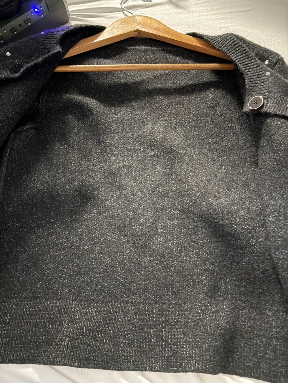 Black button up fall/winter Cardigan with sparkly Heart Rhinestone detail - Picture 4 of 8